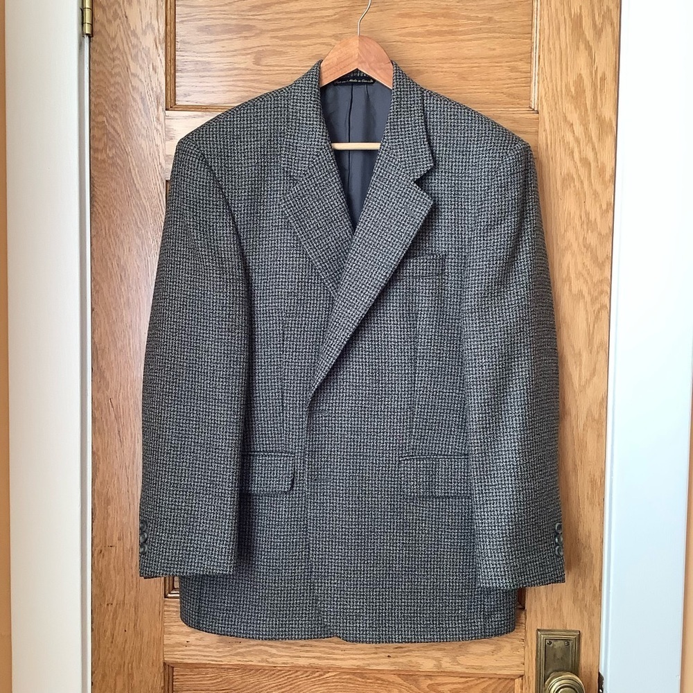 VINTAGE Shipley Cool Tones Houndstooth Wool Blazer Size 42S